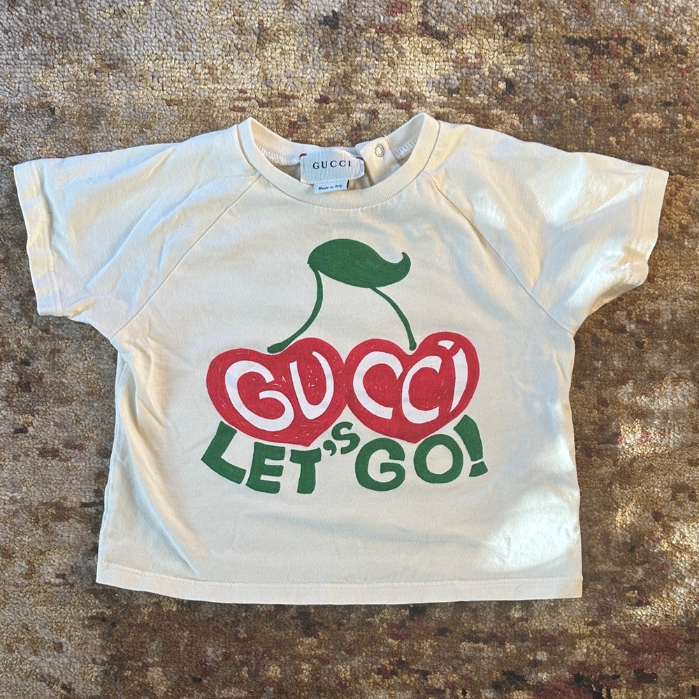 Gucci Kids Cream Tee with Cherry Graphic